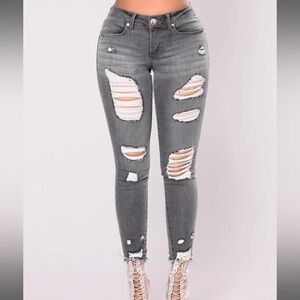 FashionNova nervous around you jeans gray wash